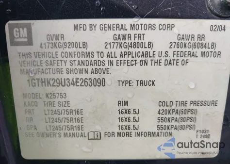 2004 GMC Sierra 2500Hd Work Truck z USA, uszkodzony, nr VIN 1GTHK29U34E263090